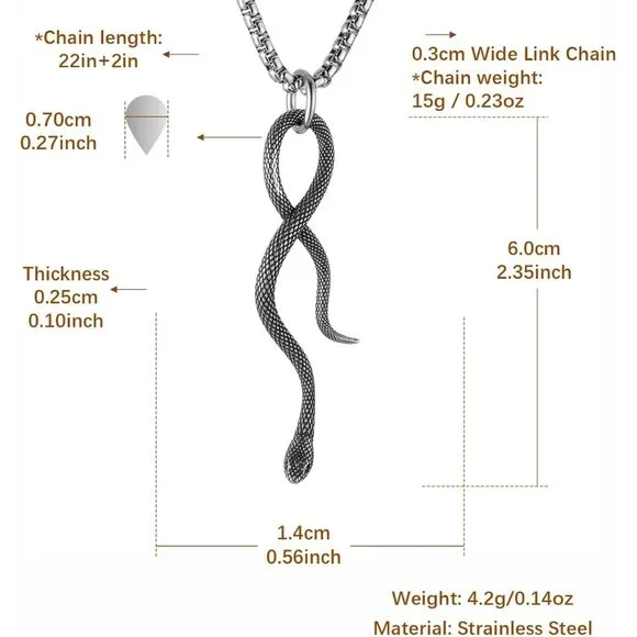 Men's02-Silver Gothic Snake Pendant Necklace - Stainless Steel Animal Jewelry